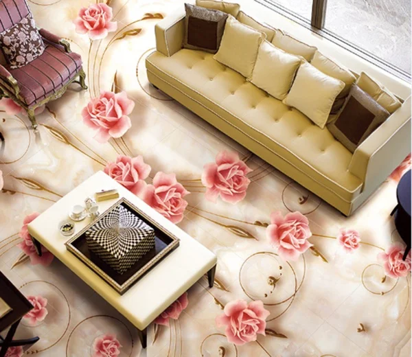 

[Self-Adhesive] 3D Pink Roses Marble 55 Non-slip Waterproof Photo Self-Adhesive Floor Mural Sticker WallPaper Murals Print Decal