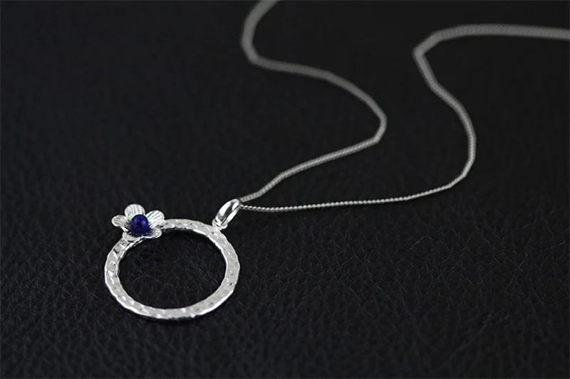 Lotus Fun реальные стерлингового серебра 925 Ляпис ручной работы Fine Jewelry свежий цветочный дизайн кулон без ожерелье Acessórios для женщин