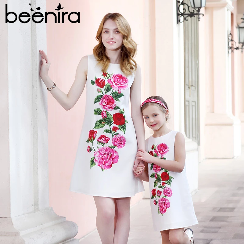 Beenira/ г.; Летние одинаковые комплекты для семьи; платье с цветочным рисунком для мамы и дочки; праздничное платье без рукавов в европейском и американском стиле
