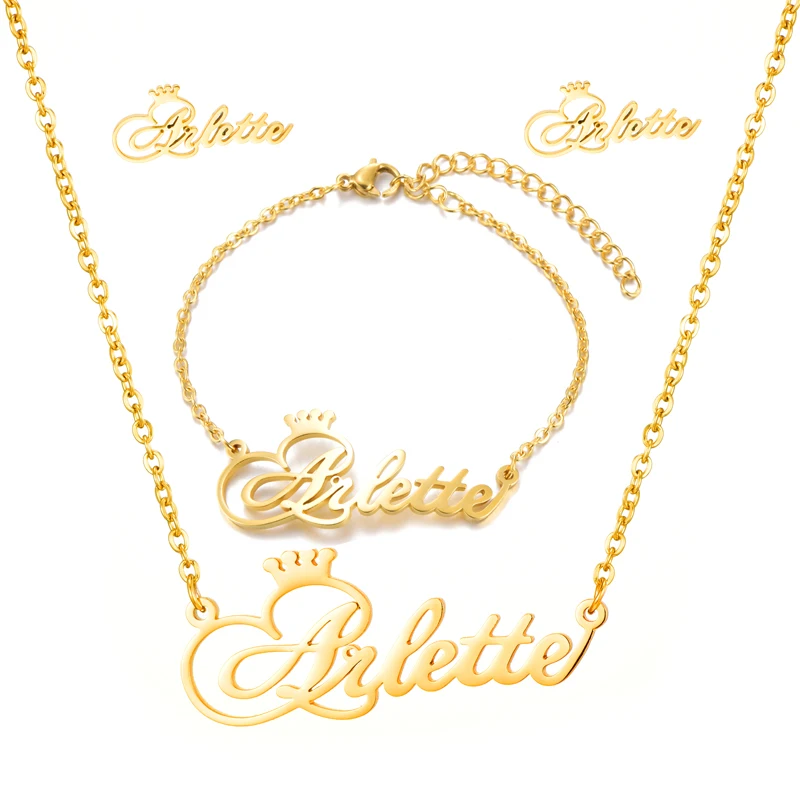 Индивидуальные из нержавеющей стали имя серьги ожерелья браслеты