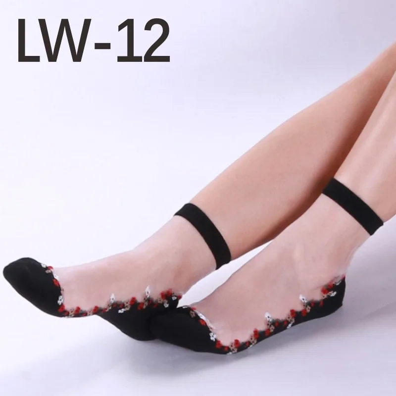 3211LW-12bai Sexy fishnet Women Lace Ruffle Soft Comfy Sheer Silk Elastic Mesh Knit Frill Trim Transparent Ankle funny socks 1pair=2pcs 3211 - Цвет: 3211LW-12bai
