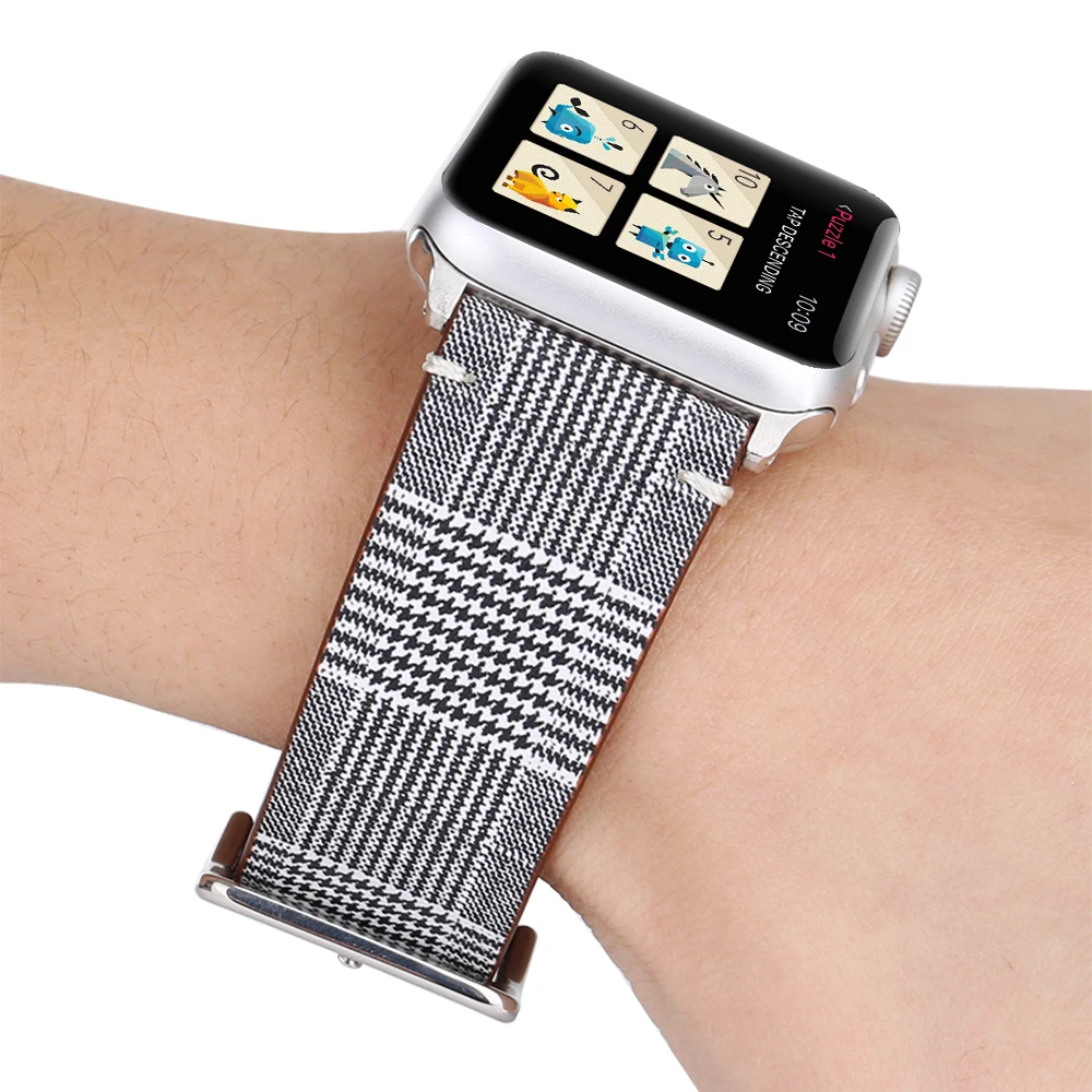 

Houndstooth Genuine Leather Bracelet Strap for Apple Watch band 4 44/40mm Wrist band for iWatch series 3 2 1 42/38mm accessories