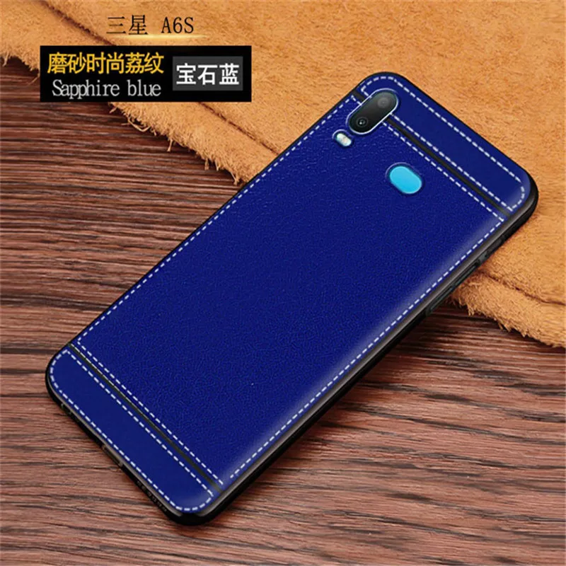 Силиконовый чехол Litchi cortex для Samsung A6s Lychee кожаный матовый мягкий из ТПУ с рисунком