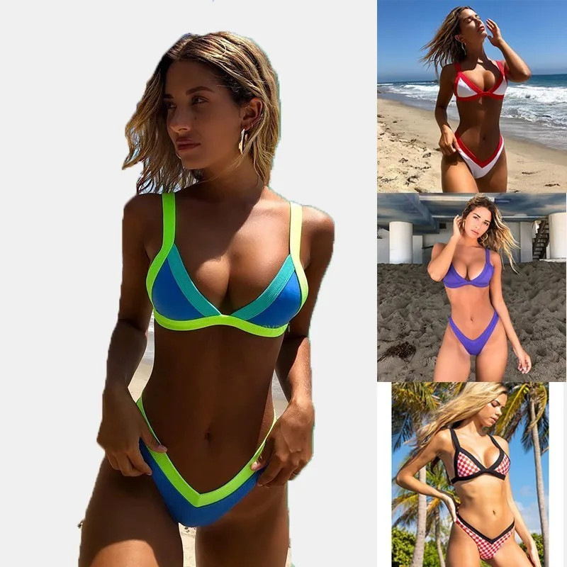 Комплект бикини с леопардовым принтом очень эластичная летняя одежда однотонная