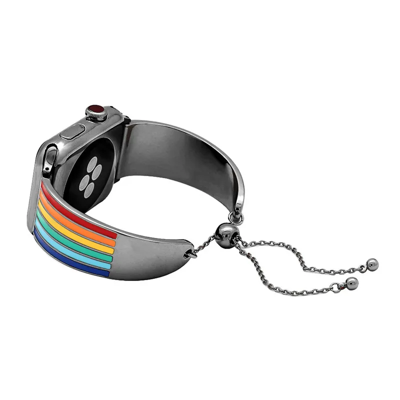 Очаровательные часы цвета радуги для iwatch для женщин 38 мм 42 мм из нержавеющей стали, ремешок для Apple Watch, сменный регулируемый ремешок для часов