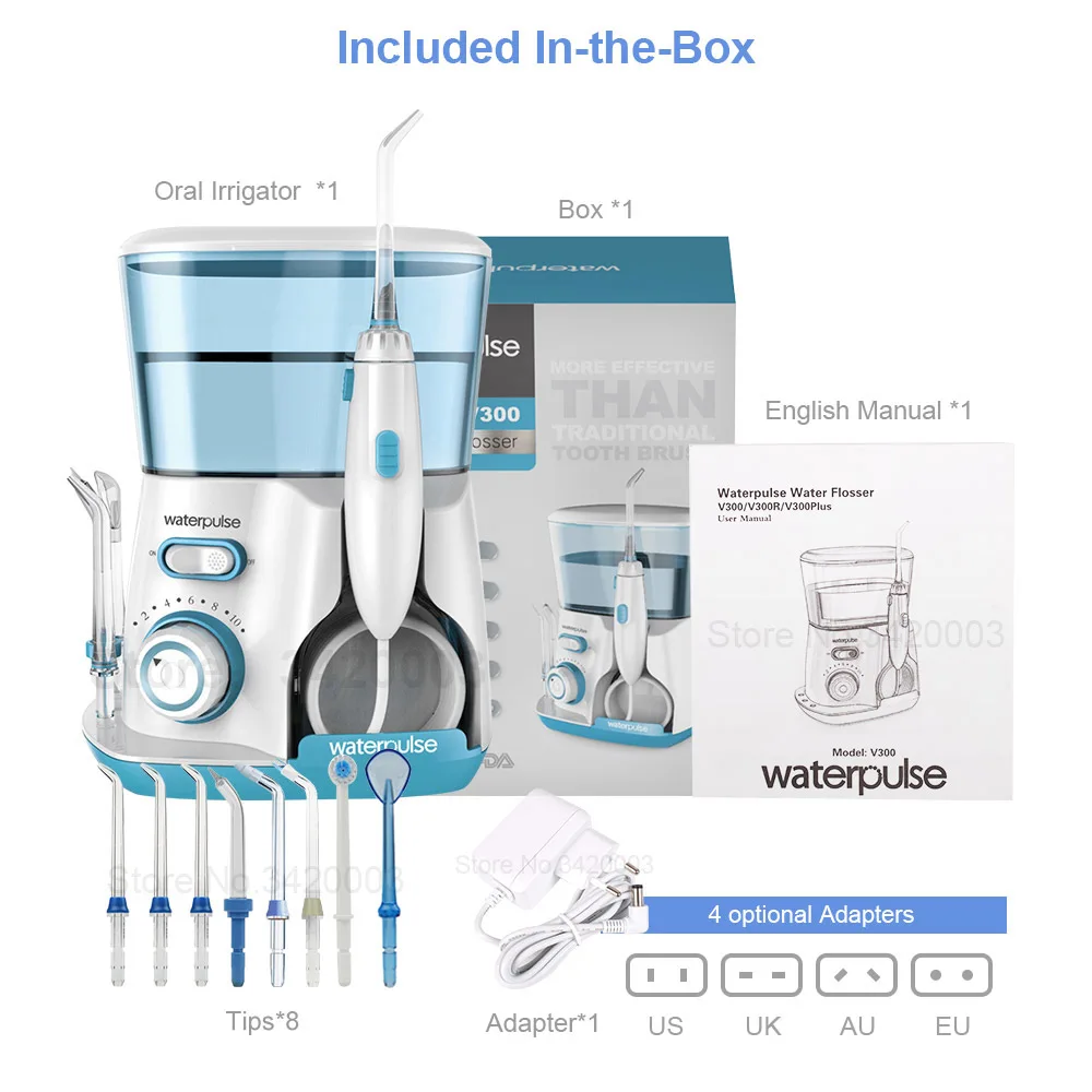 Waterpulse V300 8 Tips 800ml Oral Dental Irrigator Water Flosser Oral Hygiene Water Floss Dental Irrigato Flosser Water Flossing
