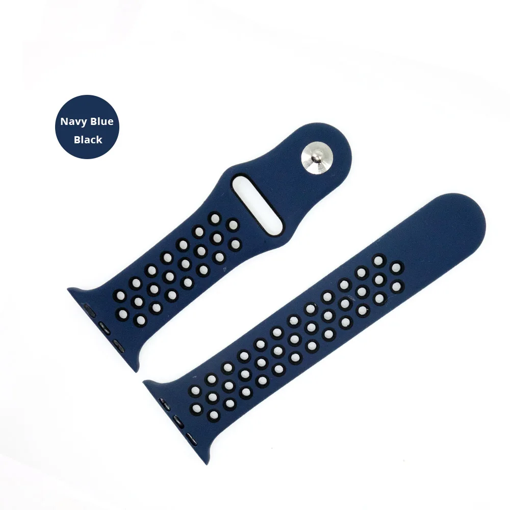 Navy blue black Спортивный силиконовый ремешок для Apple watch 5, 4, 44 мм, 40 мм, ремешок для часов Nike, ремешок для iwatch серии 5, 3, 2, 1, 42 мм, 38 мм, с металлической пряжкой - Цвет ремешка: Navy blue black
