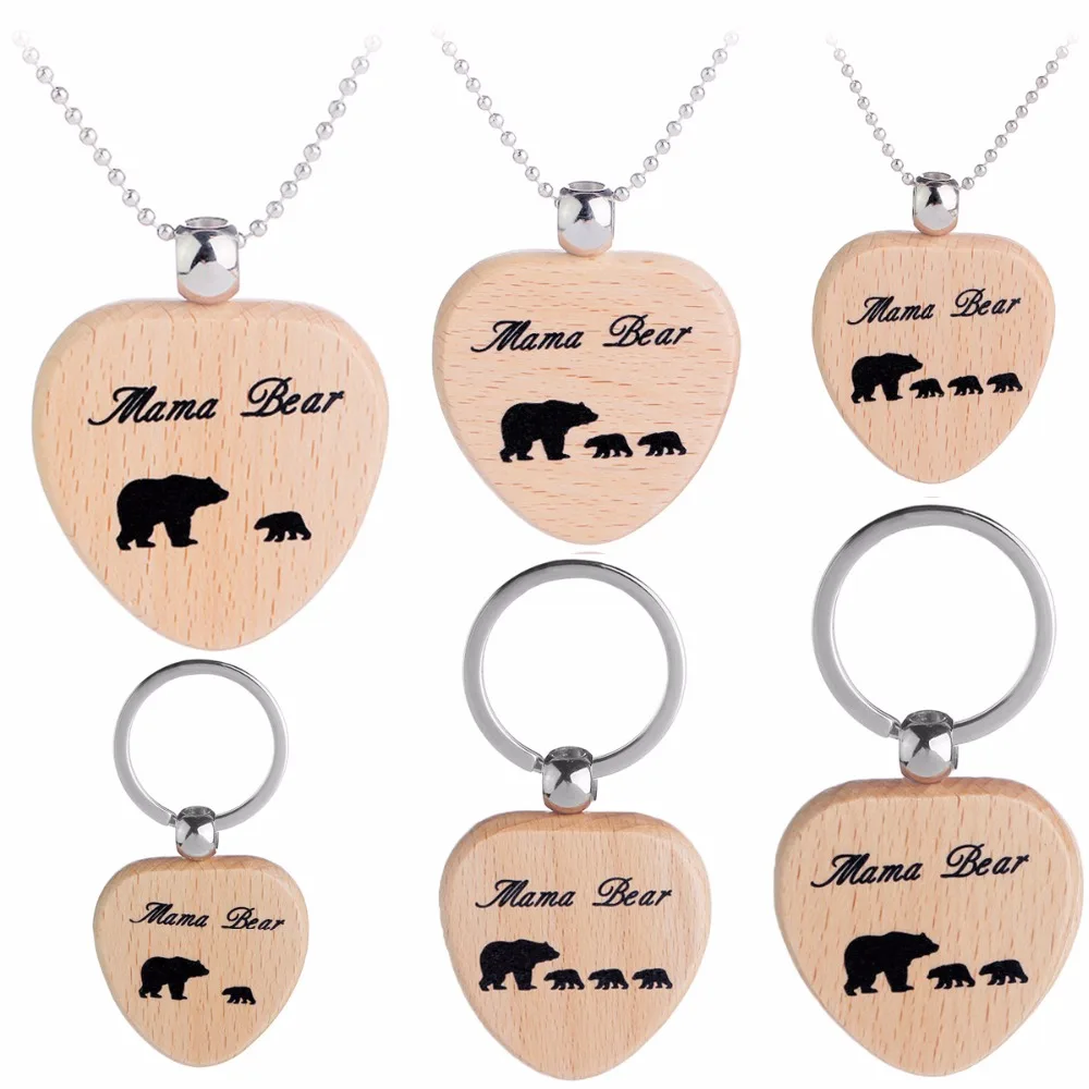 Мама бирка Медведь Деревянный кулон сердце ожерелье Подарки Для Семьи любовь