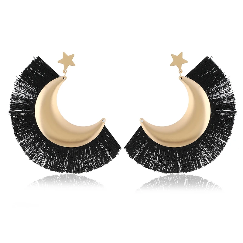 Fashion Tassel Earrings Big Moon Fringe Earings for Women Trendy Jewelry Female Style Ethnic Boho Hanging Dangle Drop | Украшения и