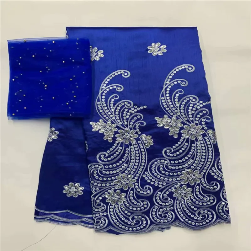 

High Quality African George Lace Fabric With Sequins Royal Blue Laces For Indian Women Wedding Dress Sewing Nigerian George