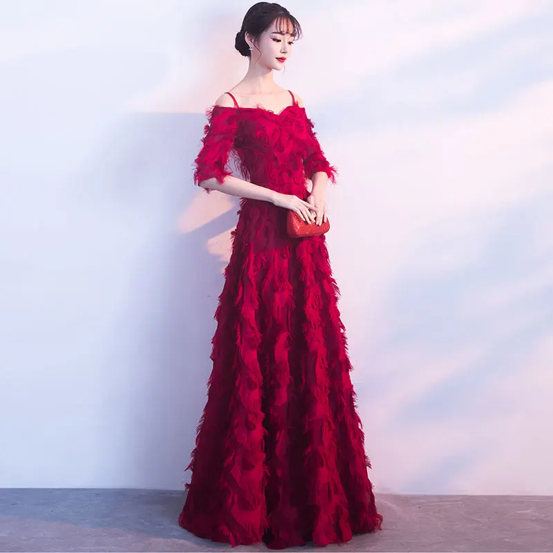 Женское вечернее платье с коротким рукавом FADISTEE бордовое Элегантное Длинное