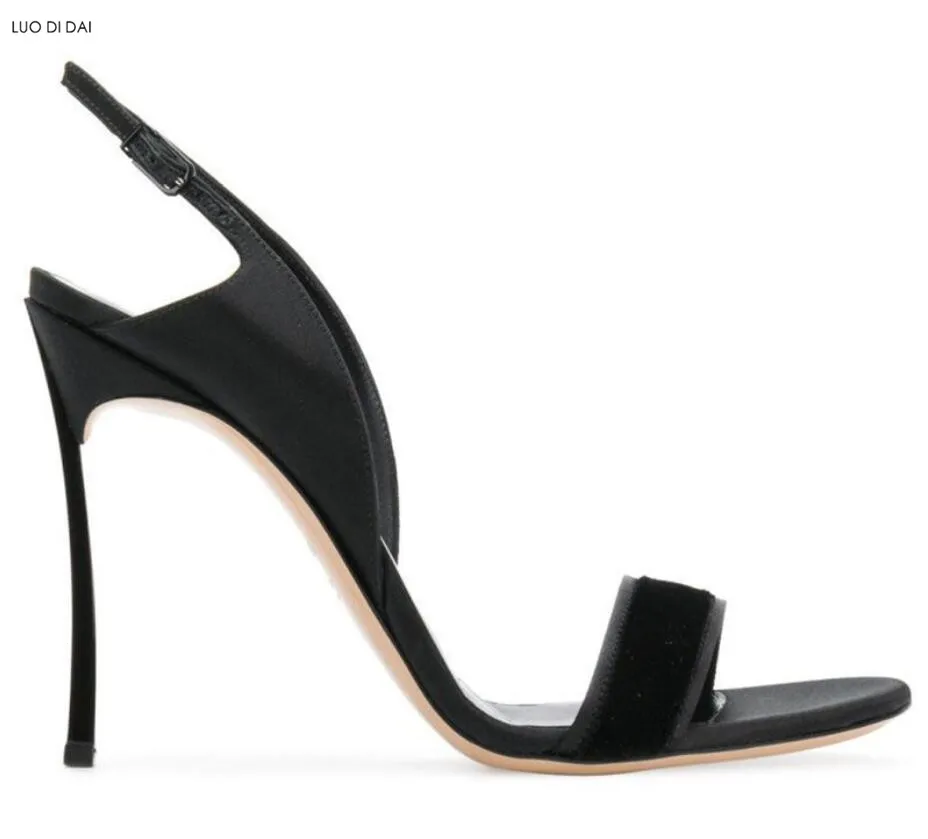 Женские сандалии с открытым носком черные вечерние туфли на высоком каблуке