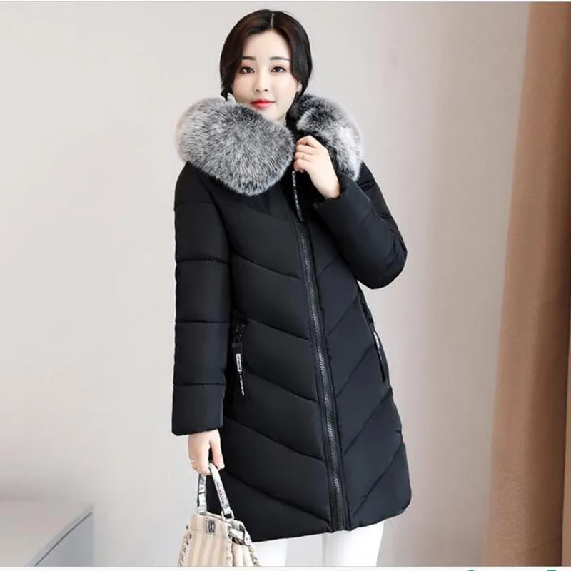 Женская парка с меховым воротником повседневная длинная теплая капюшоном