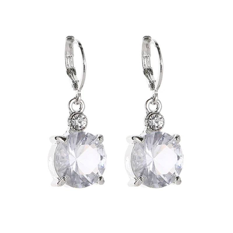 Круглый Блестящий Кристалл Коготь Посеребренные висячие серьги ожерелье