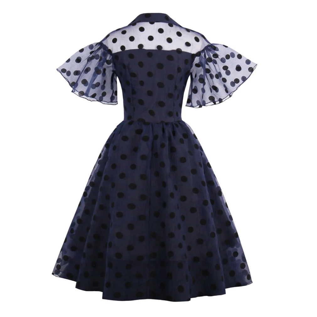 1950s Retro Summer Dress 2017 Vintage for Women Style Black Polka Dot Party Dresses Lapel A-line Feminino Swing Vestidos | Женская