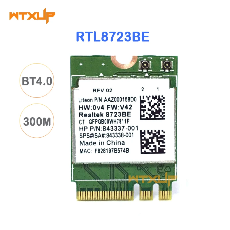 WTXUP беспроводной адаптер для Realtek RTL8723BE 802.11n WiFi карта Bluetooth 4,0 NGFF карта SPS 843338-001 300 Мбит/с