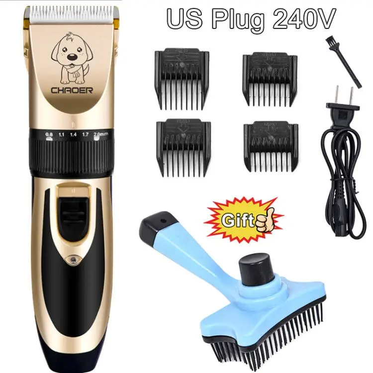 US Plug (240V 2 ) Перезаряжаемый триммер для волос с низким уровнем шума для собак, электрические кусачки для шерсти домашних животных, резак для удаления волос, уход за домашними животными, стрижка, Tondeuse Pour Chien 30d - Габаритные размеры: US Plug (240V 2 )
