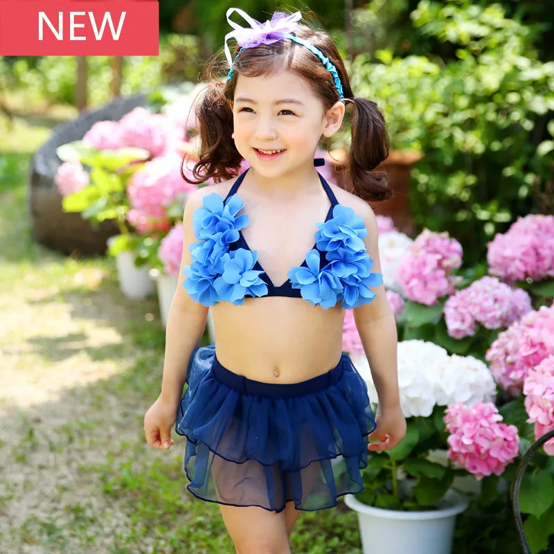 Комплект бикини для девочек детский купальник топ с лепестками кружевная