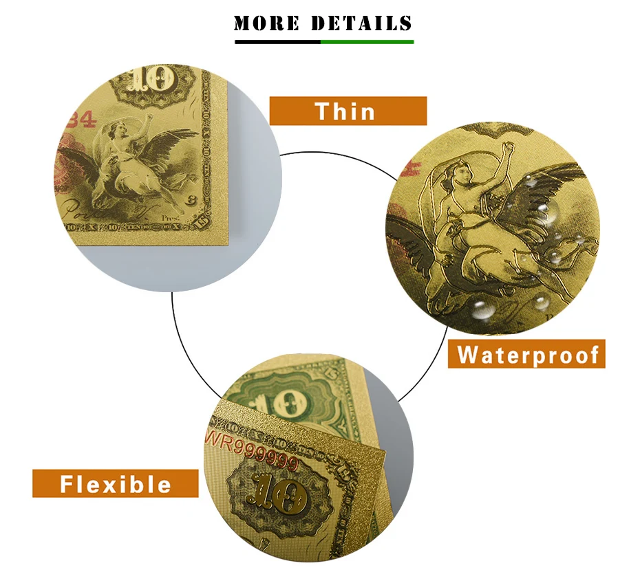 WR 1875 год 10 долларов 24k золото банкнота дома декоративные красочные мир бумага