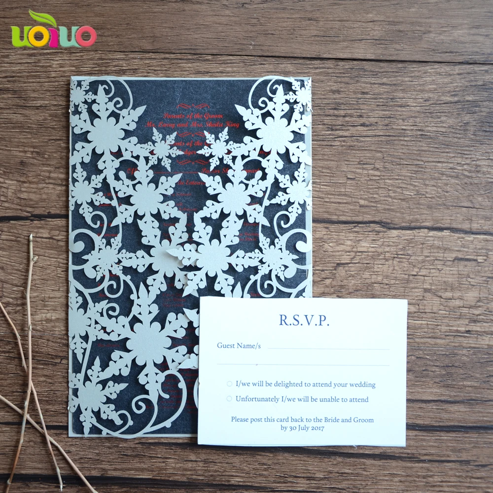 

free 10psc/lot Wedding Invitations Laser Cutting snow design Invitation Card for Wedding Christmas decoration for home 23 colors