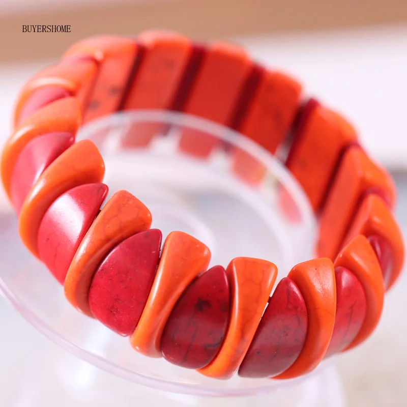Orange and Red Женские ювелирные изделия, растягивающиеся Бусы из натурального камня, красный, зеленый, белый, фиолетовый, желтый, разноцветный браслет из говлита, 8 дюймов, 1 шт - Окраска металла: Orange and Red