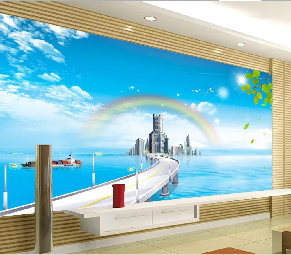 Фон для телевизора фотообои спальни 3d дизайн городского пейзажа