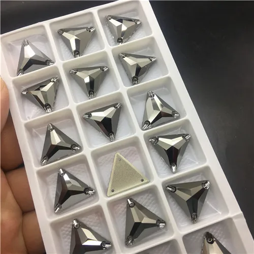 Jet Hematite TopStone K9 стекло кристалл 16 мм треугольник пришить Камень плоской задней части шитье бисера Ювелирных изделий смешать больше цветов - Цвет: Jet Hematite
