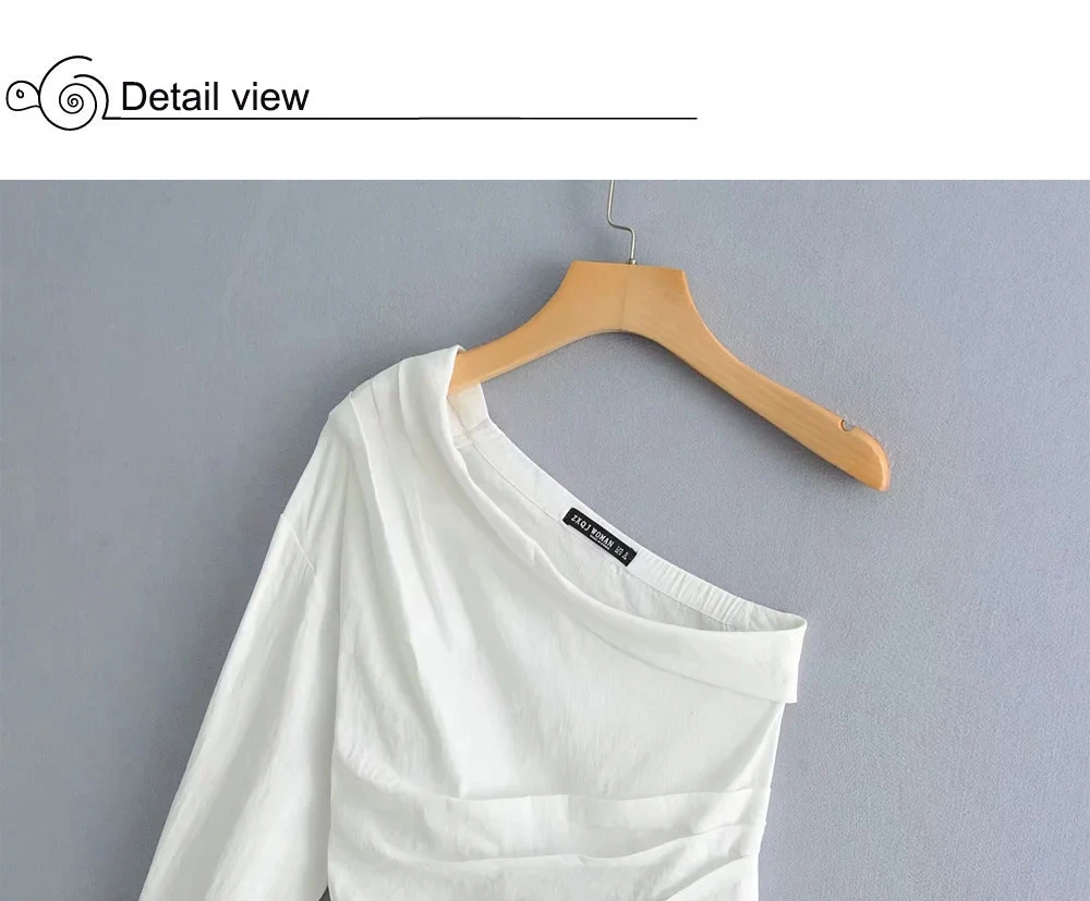 Дизайн Женская Весенняя летняя блузка белая на одно плечо женская s Blusas неровный подол тонкая женская рубашка Топы