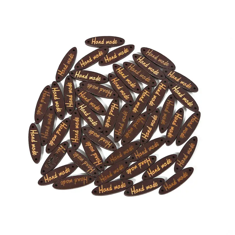 8mm x 28mm 50/100pcs Handmade Oval Square Natural Wooden Button "Hand Made" Tags Applique for DIY Sewing Clothes Crafts Scrapbooking - Цвет: 8mm x 28mm