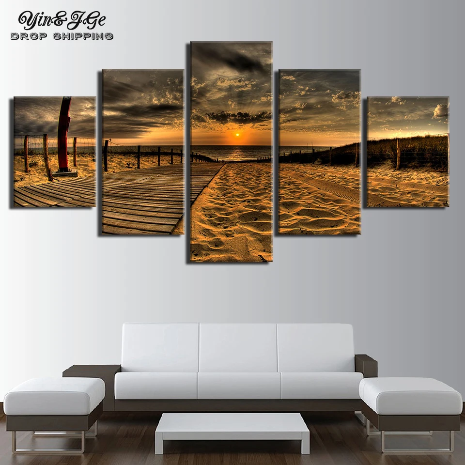 Wall Art HD с плакат 5 шт. пляжные закат пейзаж модульные картины для Гостиная домашний
