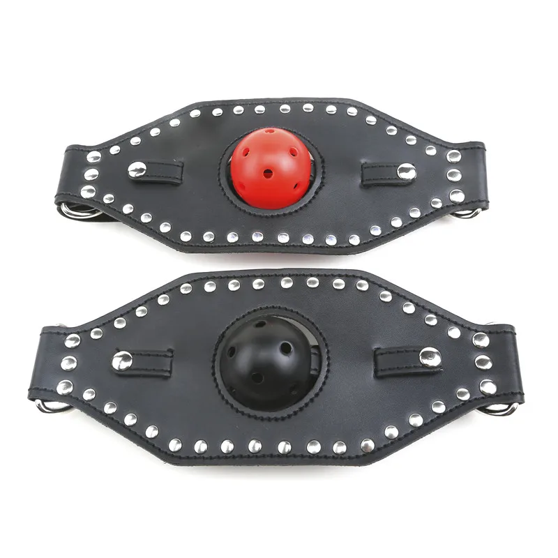 Надувная маска для рта блокирующий кожаный кляп черный красный мяч набивной