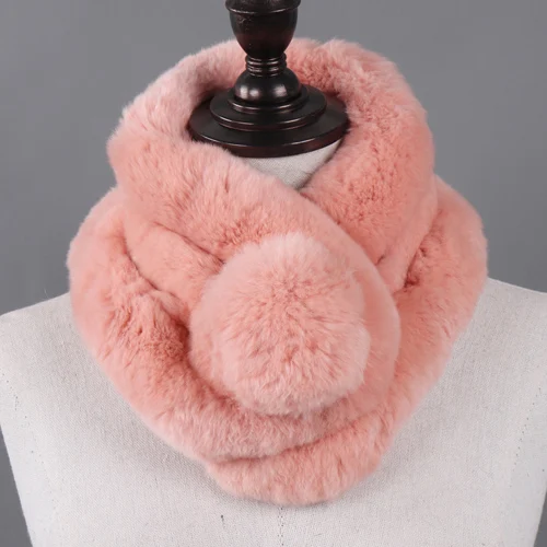 orange pink Зимний натуральный мех кролика Рекс шарф женский теплый Настоящий мех кролика глушители для русской леди натуральный мех кролика рекс шарфы - Цвет: orange pink
