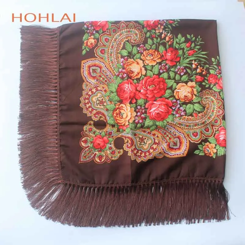12 Luxury Brand Winter Russian Fringe Big Scarves Floral Printed Scarf Shawl Gift Cotton Lady Warm Square Wrap Sunshade Scarves - Цвет: 12