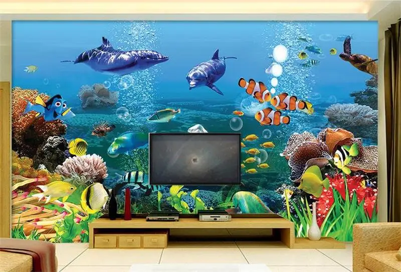 Фотообои на заказ настенные нетканые обои с рисунком морских животных подводный