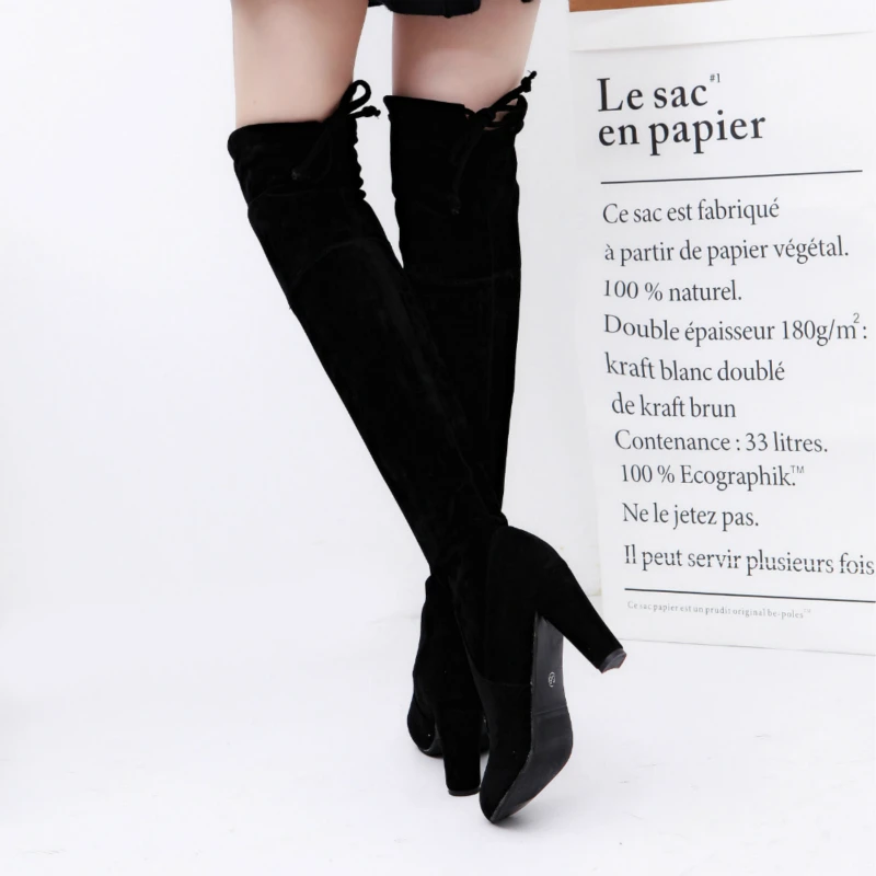 В европейском стиле женские ботфорты Сапоги выше колена из искусственной замши