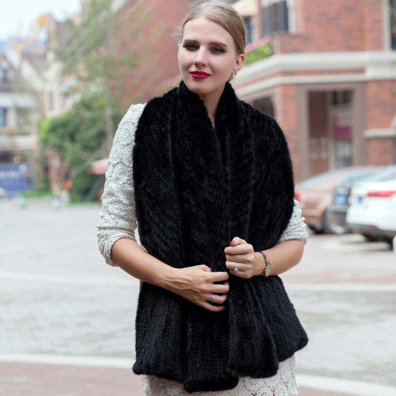 Женская осенне зимняя однотонная шаль из меха норки многофункциональная модная