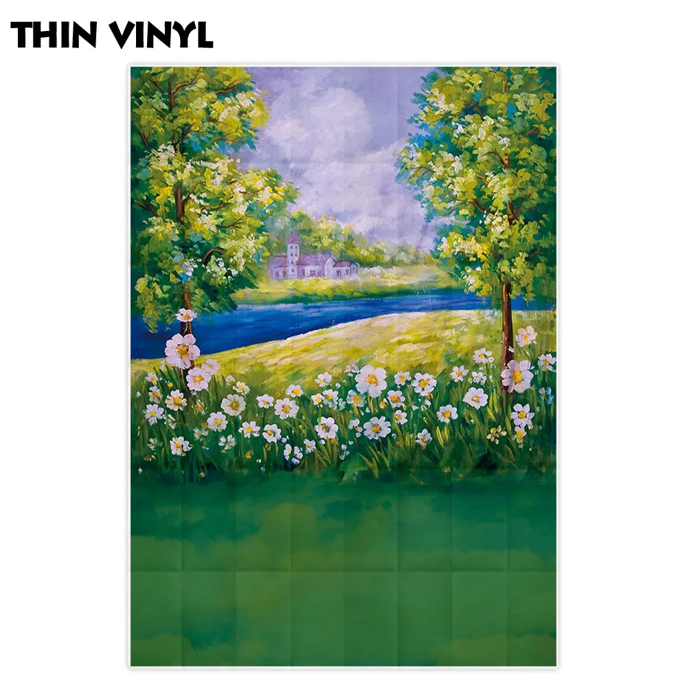 Allenjoy фон для фотосъемки акварель Весна зеленое дерево цветок река детский |