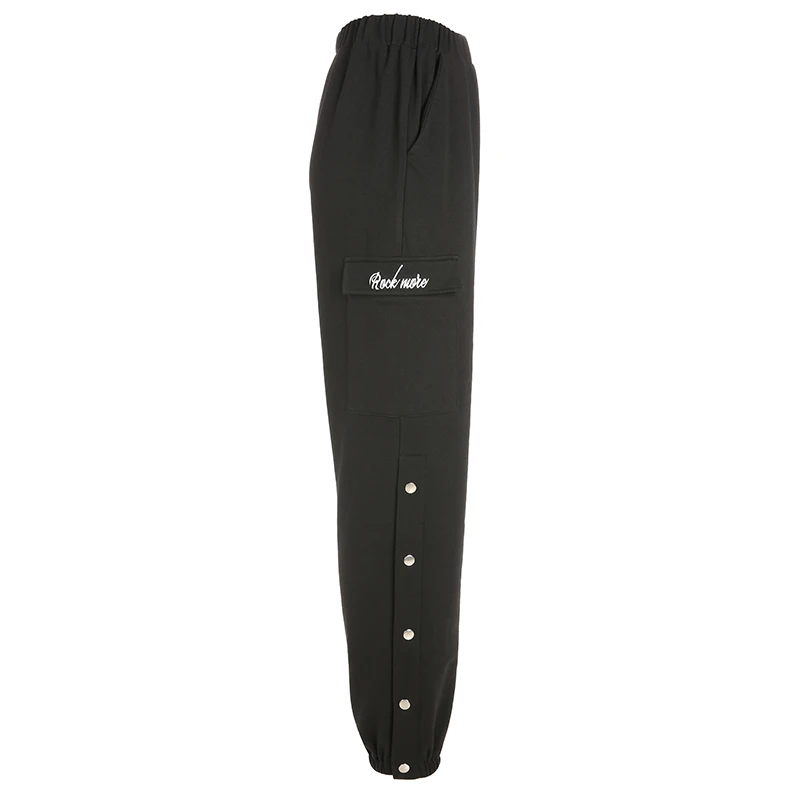 Sweetown черный уличная Pantalon Femme с боковой пуговицей женские спортивные штаны с высокой талией и джоггеры корейская мода Хиппи шаровары