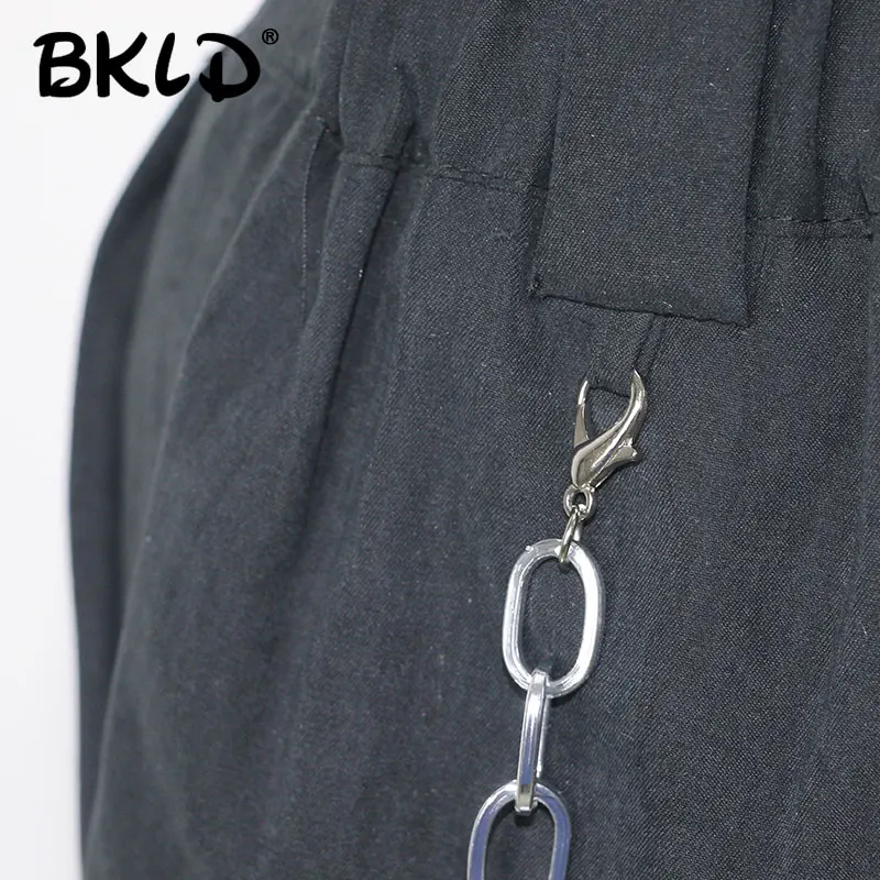 BKLD Лето, женские шаровары с высокой талией, женские модные тонкие однотонные длинные штаны, штаны в стиле хип-хоп, уличная одежда с цепочками