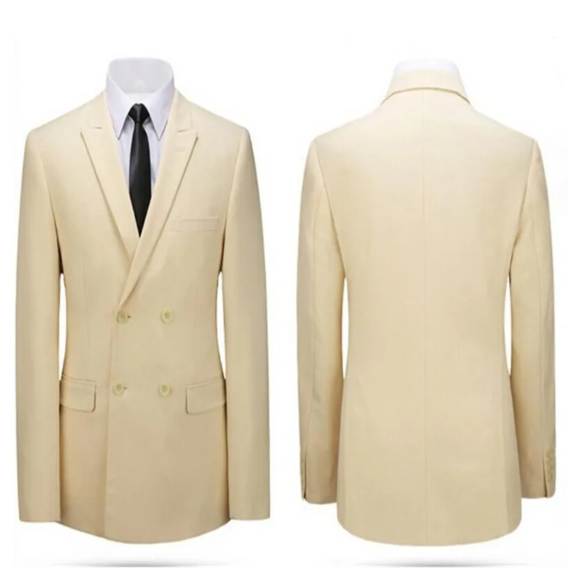 Мужской костюм с отворотом куртка бежевого цвета двубортная на свадьбу | Мужская