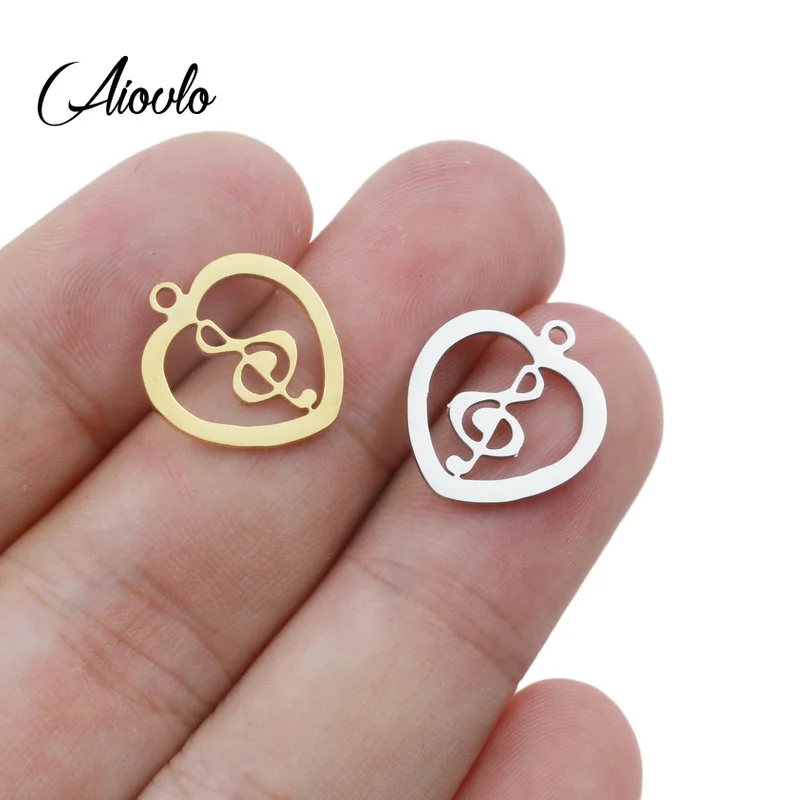 

5pcs/lot Stainless Steel Heart-shaped musical note Pendant Charms for DIY Bracelet Necklace Findings Jewelry Making Accessories