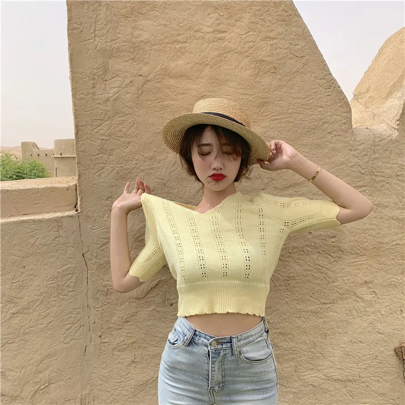 Женская одежда 2019 летняя корейская мода ulzzang однотонный Свободный укороченный