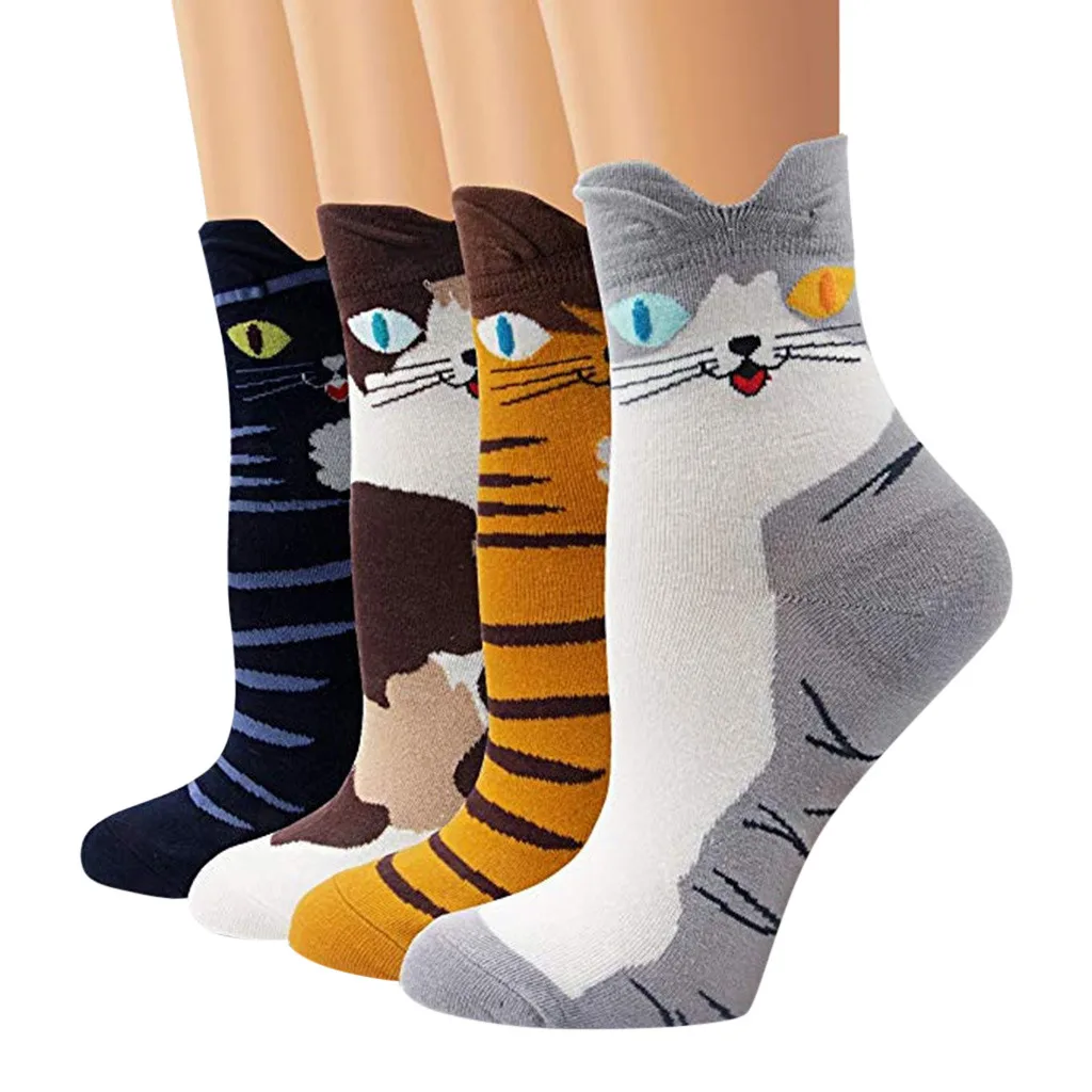 

4pcs Women Students Funny Socks Cute Cartoon Fun Funky Cat Warm Ladies Sock Great Gift For Girls Women 2021