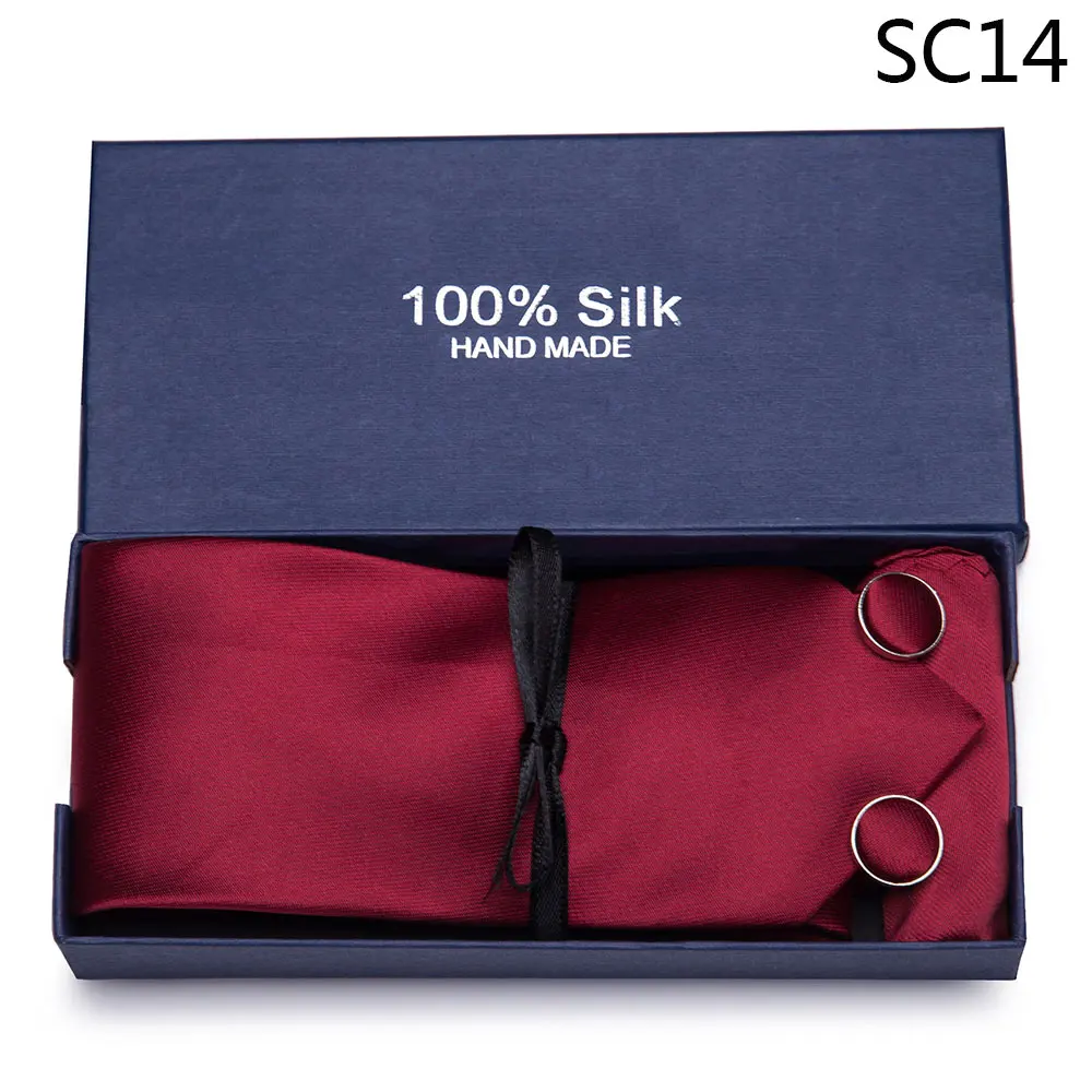 SC14 Плед Пейсли шеи галстук красные, синие Gravatas Hanky набор запонок шелковые галстуки ручной работы для Для мужчин модные цветочный шейный платок Corbata - Цвет: SC14