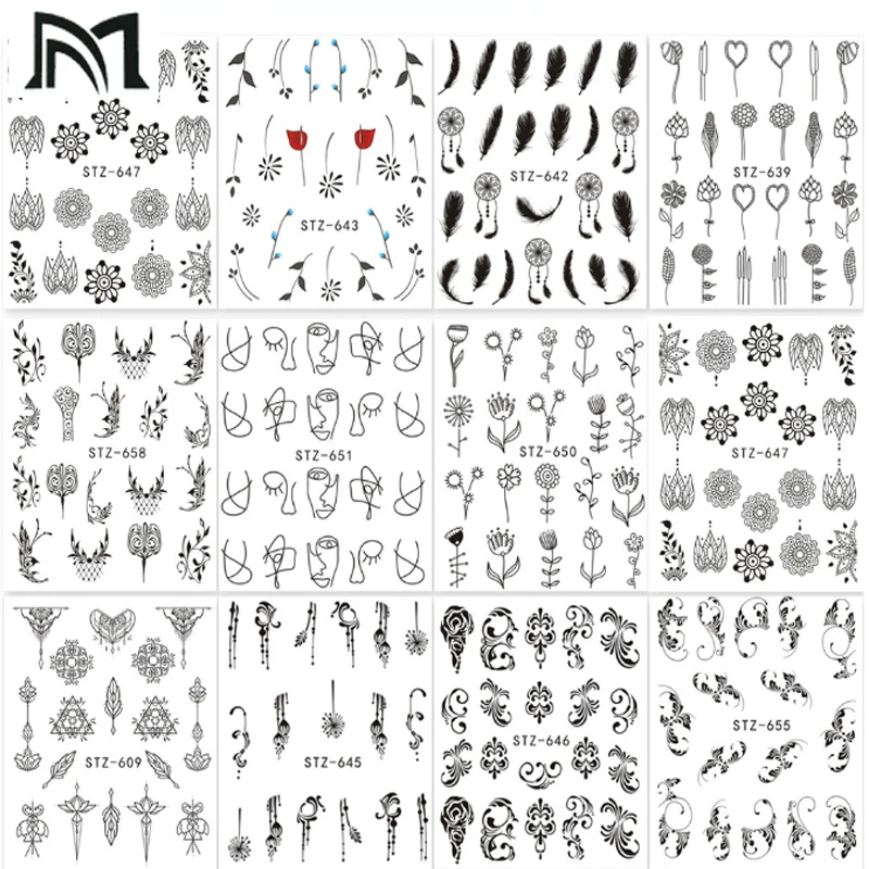 

Nail Watermarking Posted/Abstract Art Nails Water Sticker Black Simple DIY Nail Art Decoration Stickers Nail Tools