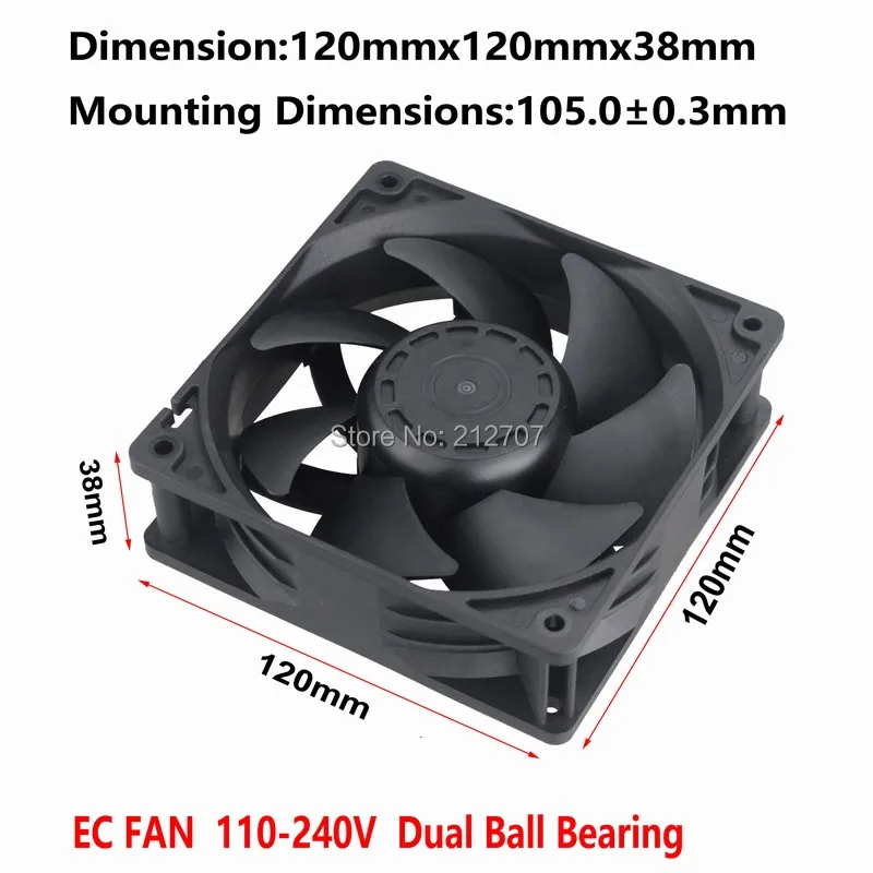 

Gdstime 1 piece 120mm 120*120*38mm 12cm 110V 120V 220V 240V EC AC Cooling Fan
