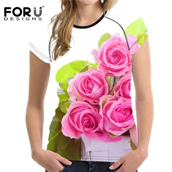 FORUDESIGNS/красочные 3D цветок для женщин футболка лето О образным вырезом дышащие женские топы футболки с короткими рукавами Тонкий женский рубашка для девочек - Цвет: H5084BV