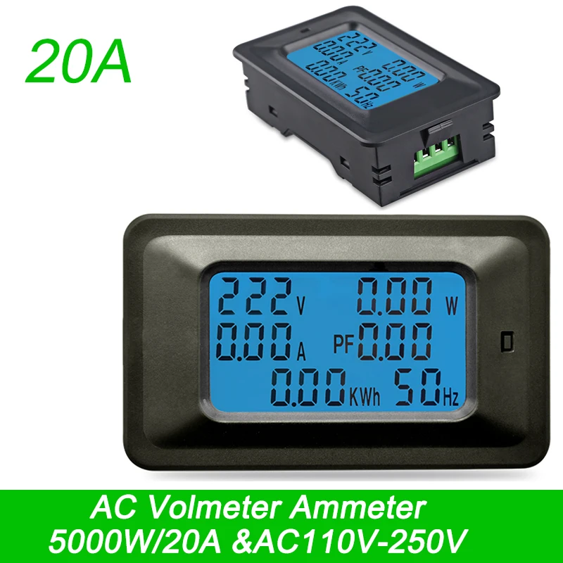 AC 20A AC22KW 85~ 250V 100A цифровой вольтметр Амперметр измеритель напряжения тока индикатор мощность энергии Ампер Вольт ваттметр тестер детектор - Цвет: AC 20A