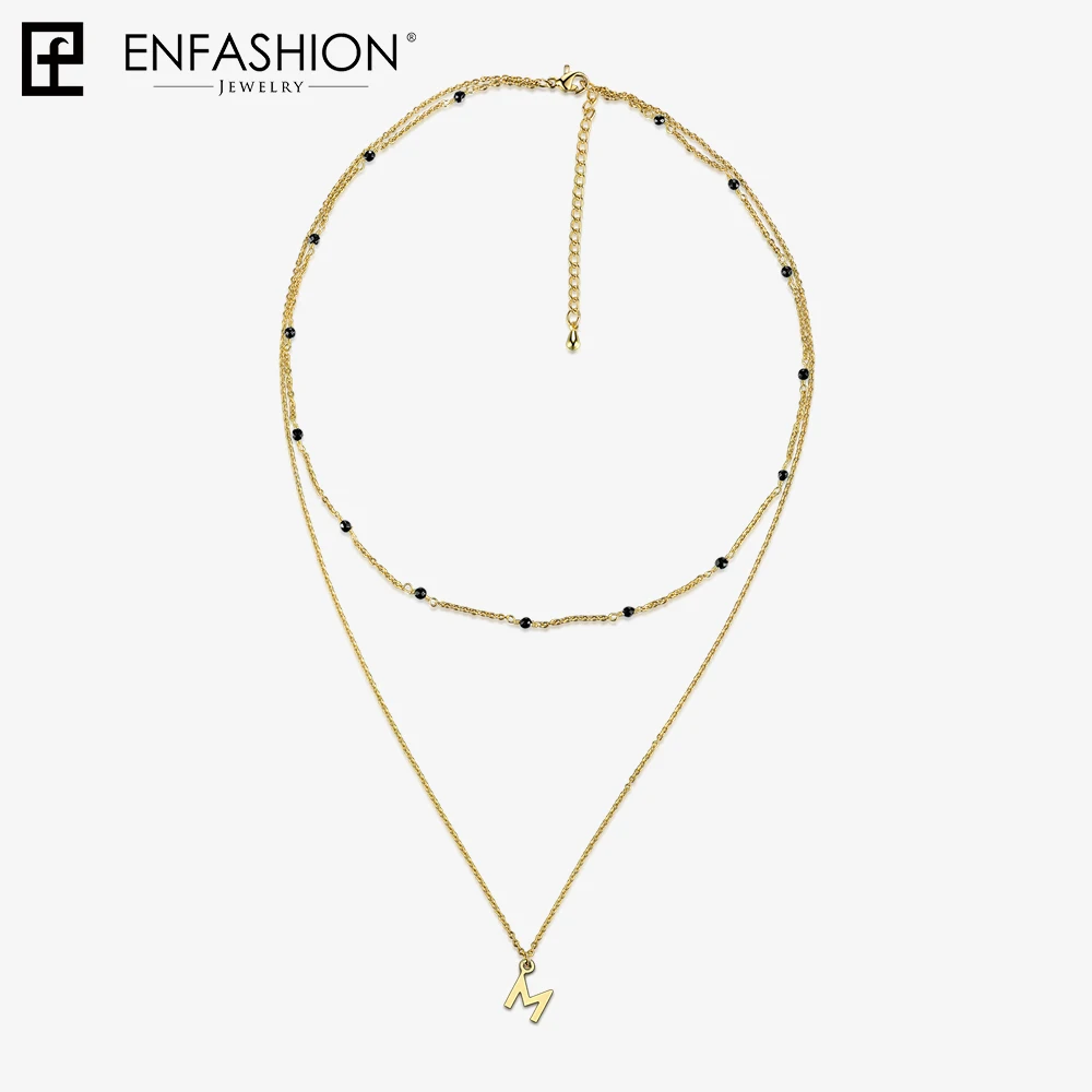Enfashion ожерелье с буквенным именем и алфавитом, оригинальное ожерелье золотого цвета, чокер с двойной цепочкой, ожерелье для женщин, ювелирное изделие 183006 - Окраска металла: Black Onyx Chain