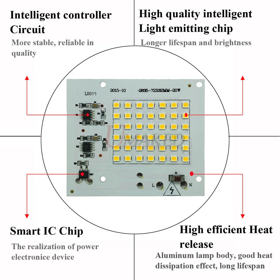 1/10/50 шт. COB светодиодный чип лампы Smart IC 220 в 90 Вт 50 Вт 30 Вт 20 Вт 10 Вт для наружного Прожектора Теплый белый/белый Высокое качество